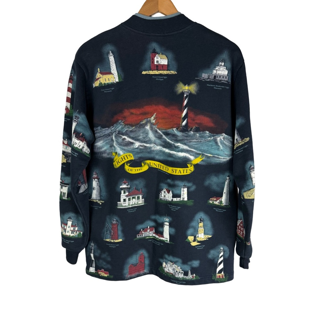 Vintage 1990s Art Unlimited Light House Cardigan Sweatshirt USA Coastal Travel - Picture 2 of 10